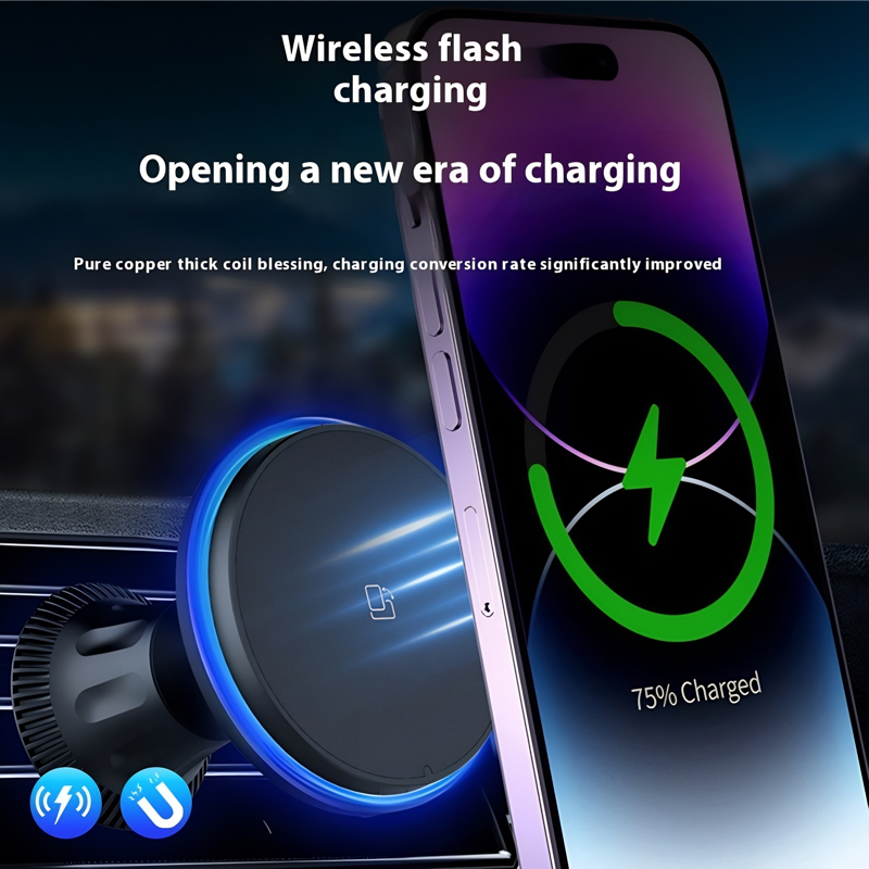 MagSafe Compatible 15W Fast Wireless Car Charger & Magnetic Phone Mount