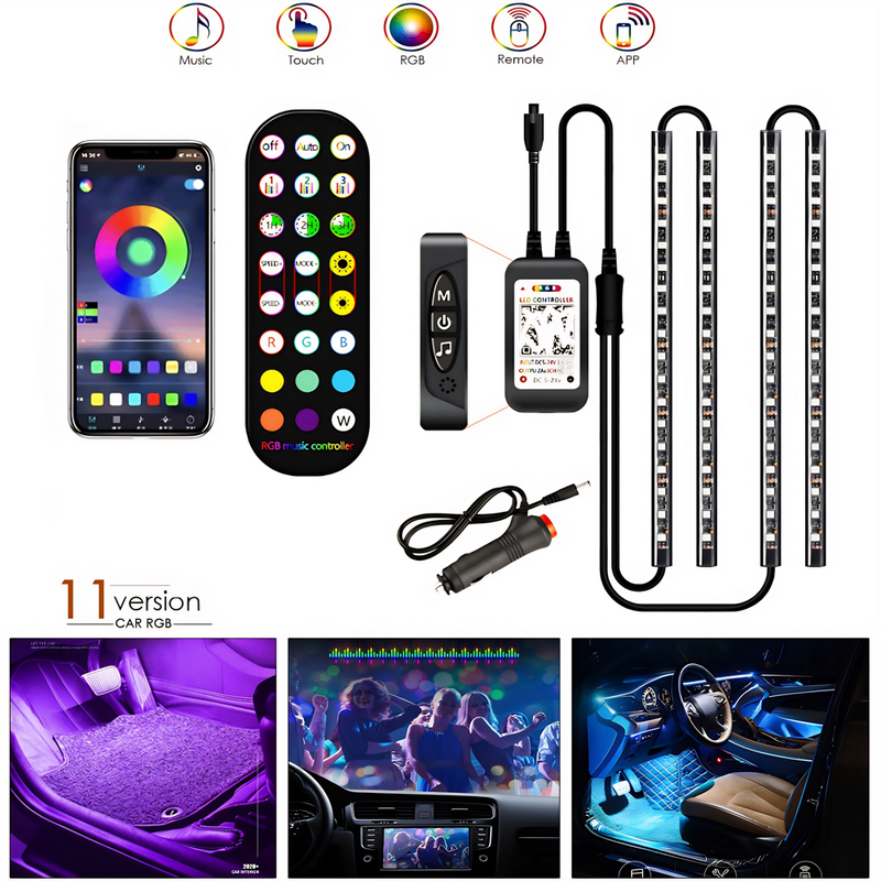 Styling Decorative Lamp LED Car Interior Light with Wireless Remote & Music Control